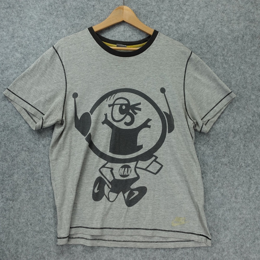 Vintage Nike Air Max Spaceman T Shirt L Heather Gray Ringer Y2K Cartoon Running